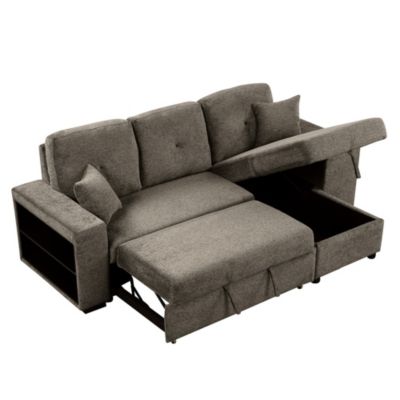  Knox Charcoal Sectional Sofa Bed with Storage Chaise