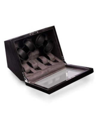 Ash wood high lacquer four watch winder and four watch storage case with glass top