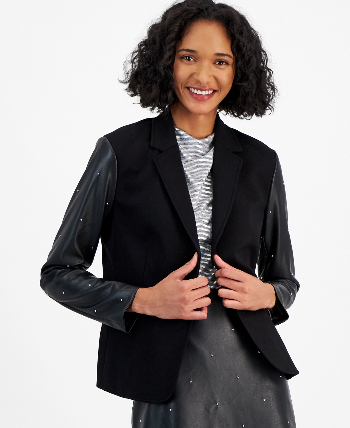 Bar Iii Women s Compression One Button Blazer Created for Macy s Black Smart Closet