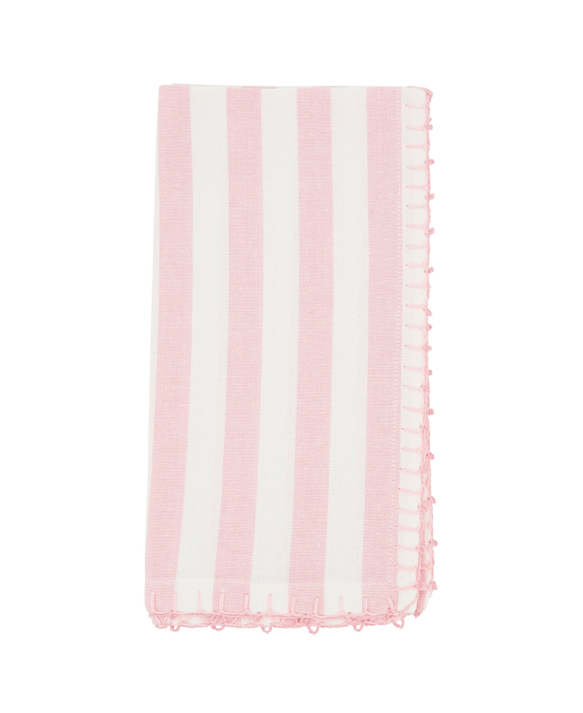 Saro Lifestyle Lively Pompom Border Striped Napkin Set Of 4,20"x20" In Blue