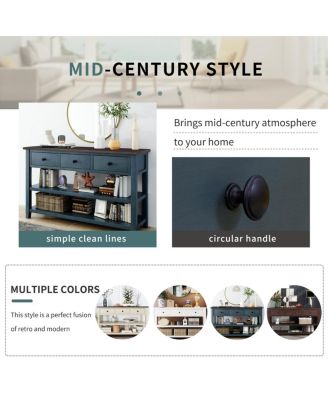 Pine Frame Console Table with Open Shelves, Retro Design