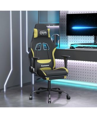 Gaming Chair with Footrest Black and Light Green Fabric