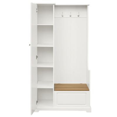  White Hall Tree with Bench and Shoe Cabinet