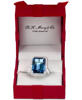 EFFY&reg; Blue Topaz (10-3/4 ct. t.w.) & Diamond (3/8  ct. t.w.) Halo Ring in 14k White Gold 
