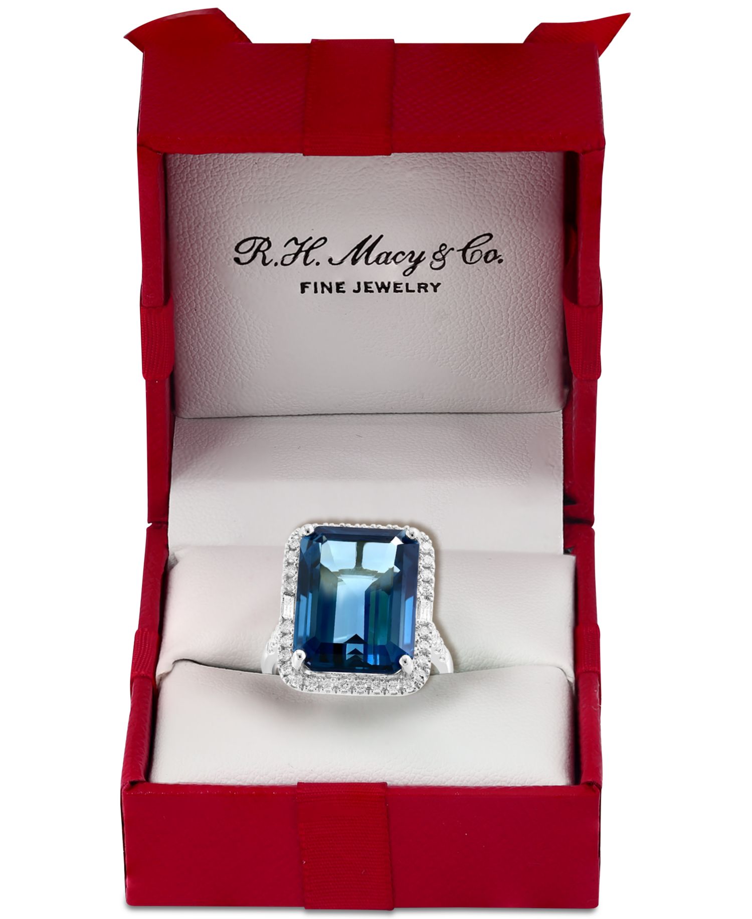 EFFY® Blue Topaz (10-3/4 ct. t.w.) & Diamond (3/8 ct. t.w.) Halo Ring in 14k White Gold