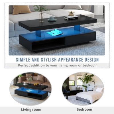 LED Coffee Table With Storage and Display Shelves