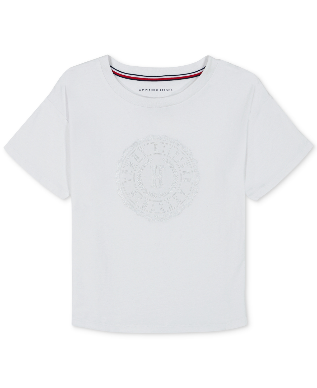 Tommy Hilfiger Babies' Toddler Girls Embroidered Crest Short-sleeve Boxy T-shirt In White