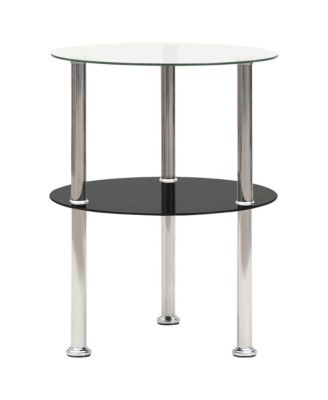 2-Tier Side Table Transparent & Black 15" Tempered Glass