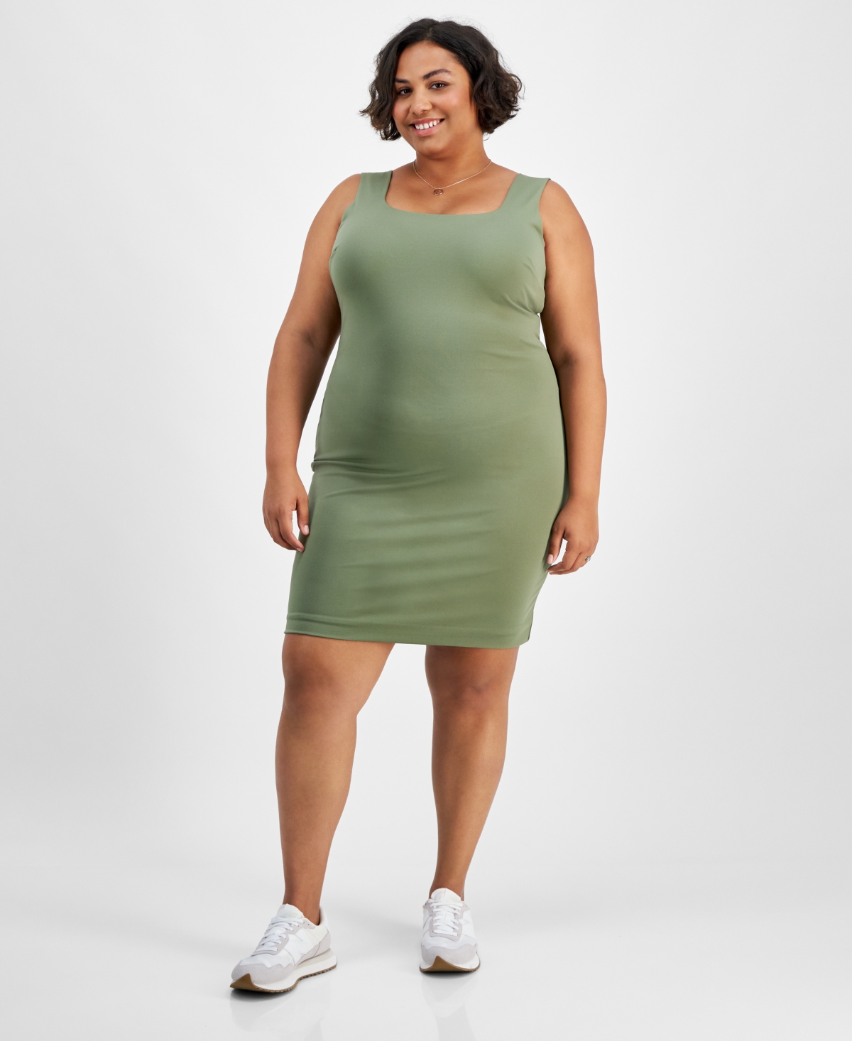 Trendy Plus Size Double-Layer Square-Neck Dress - Grenadine