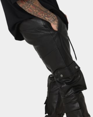 Men's Leather Cargo Jogger, Black - Large