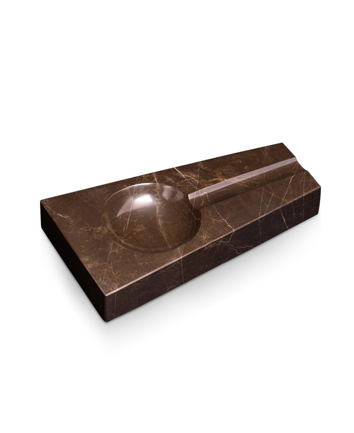 BEY-BERK HANDCRAFTED GENUINE MARBLE SINGLE CIGAR ASHTRAY IN AMBER EMPERADOR MARBLE 