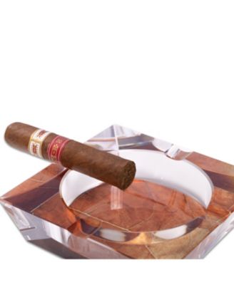 Tobacco Leaf Design Crystal Ashtray with Four Cigar Rests
