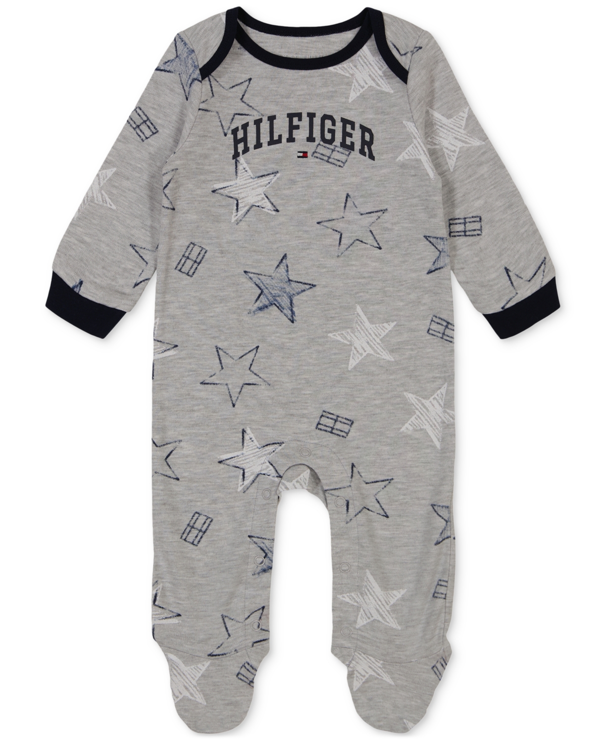 Tommy Hilfiger Baby Boys Star-print Logo Footed Coverall In Grey