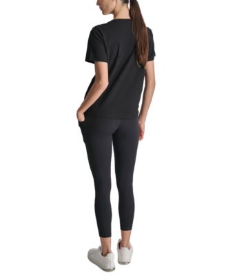 Women's Cotton Rhinestone-Logo Knot-Front T-Shirt