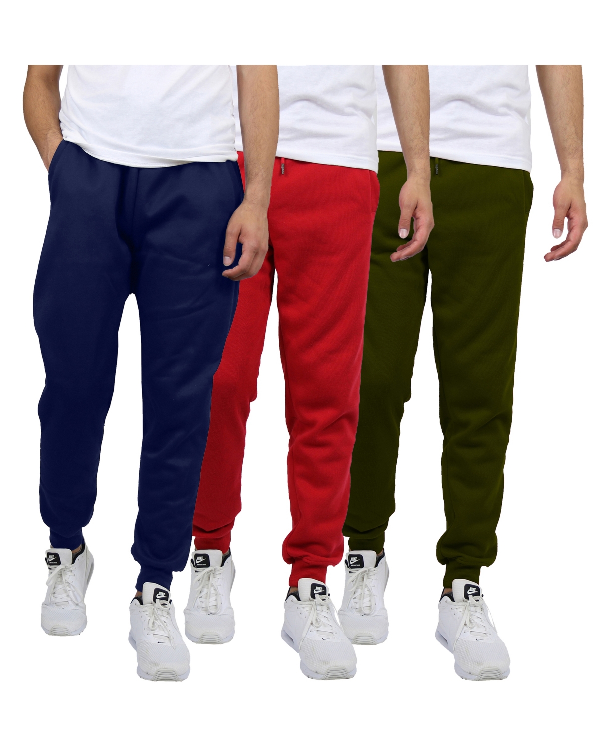 Blue Ice Men's Modern Fit Heavyweight Classic Fleece Jogger Sweatpants- 3 Pack In Black-navy-heather Grey