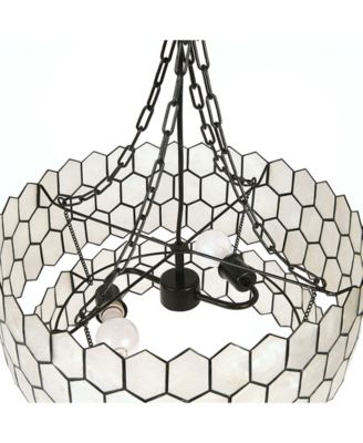 2-Tier Capiz Honeycomb Chandelier White and Black