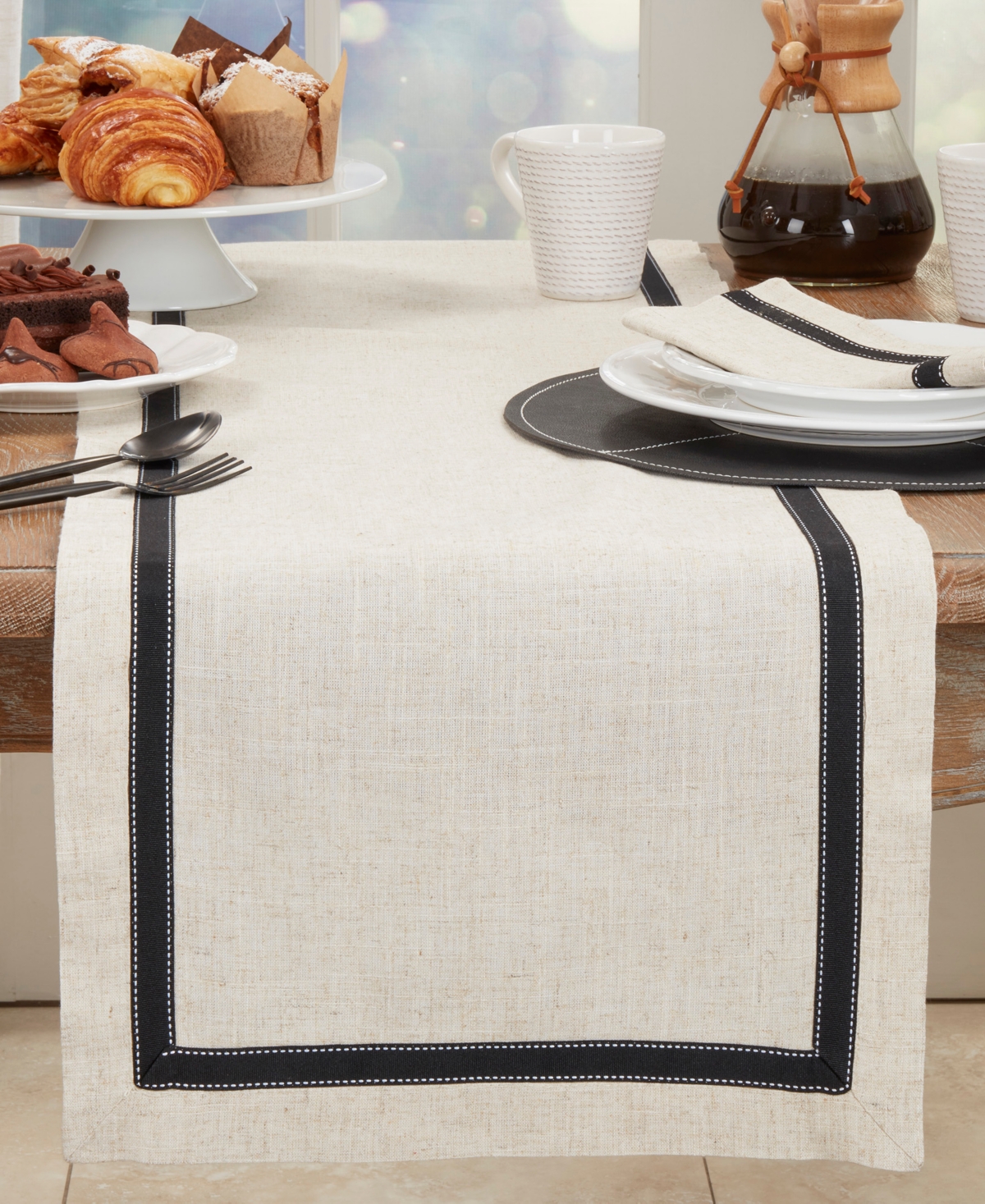 Saro Lifestyle Grosgrain Accent Table Runner, 16"x120" In Black