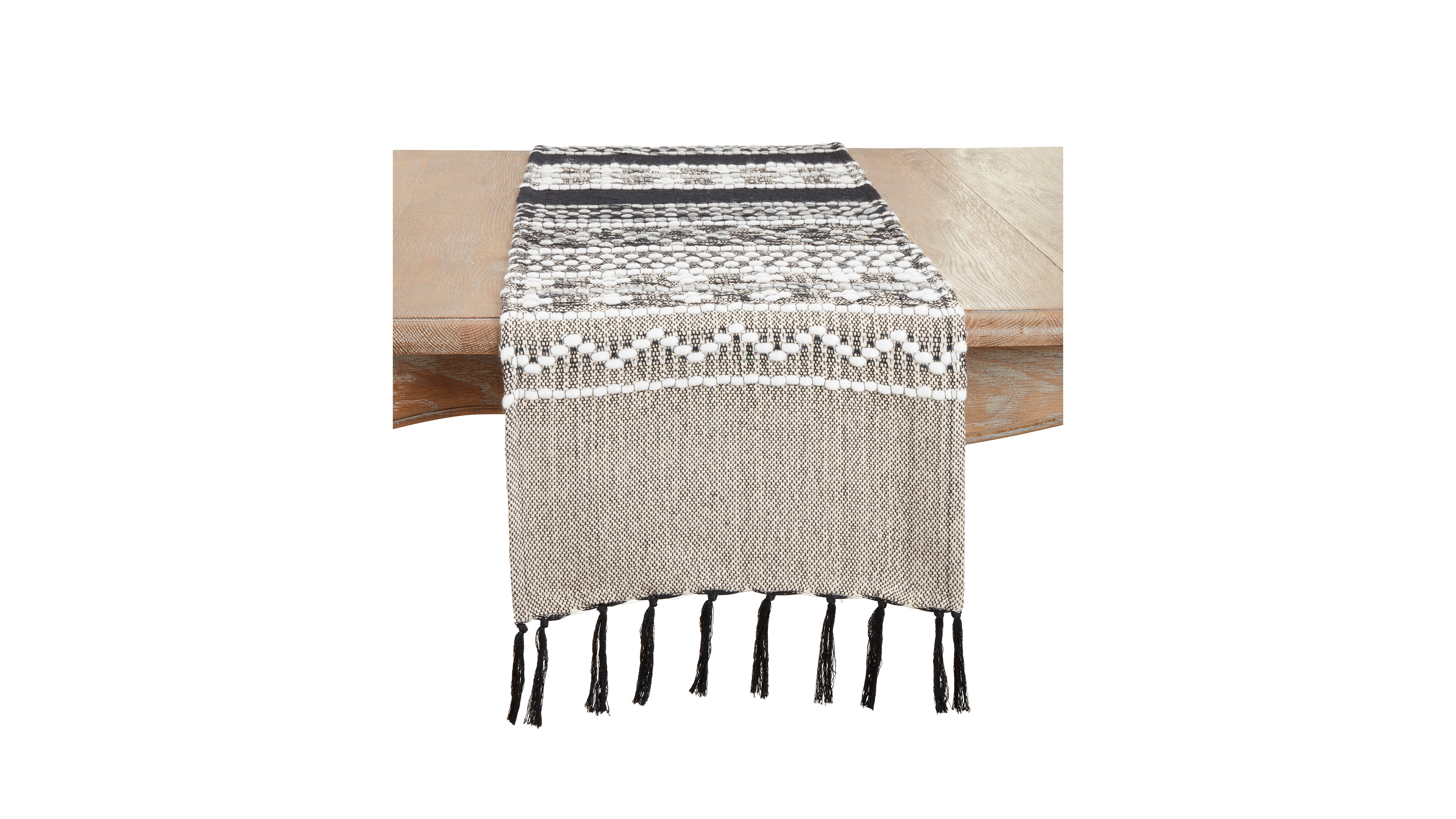 Saro Lifestyle Crafted Multi-Pattern Fringed Table Runner, 16"x72"