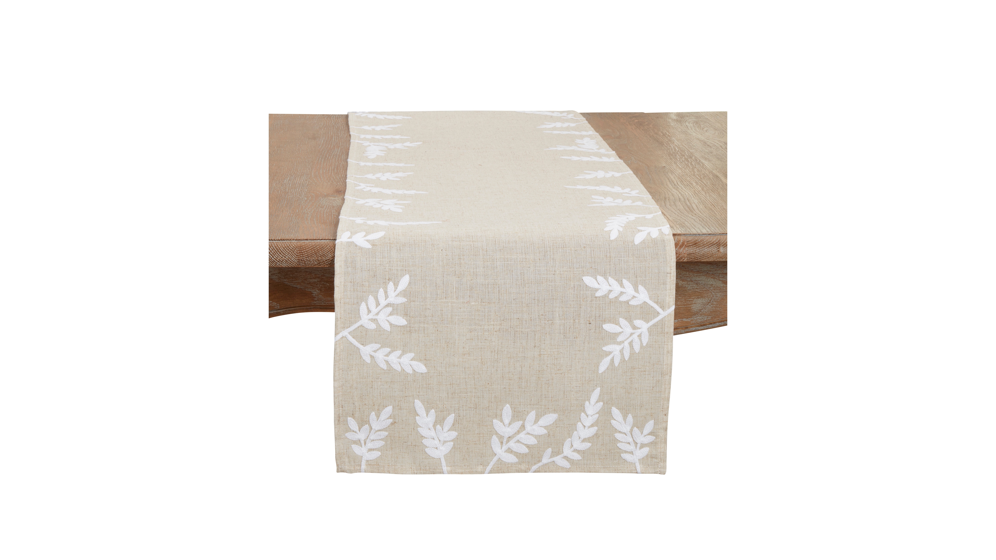 Saro Lifestyle Foliage Embroidery Table Runner, 16"x72"