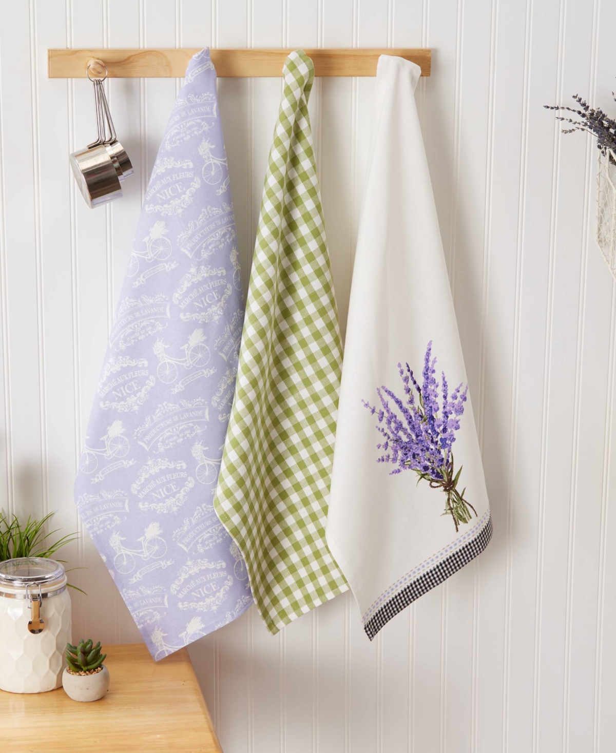 Design Imports Cotton Kitchen Towel Set Lightweight Fast-drying Dish Towels, 18x28", Lavender Bouquet, 3 Piece In Lavender Bouquet