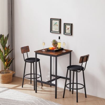 Bar Table Set with 2 Stools, 23.62" W X 23.62" D X 35.43"