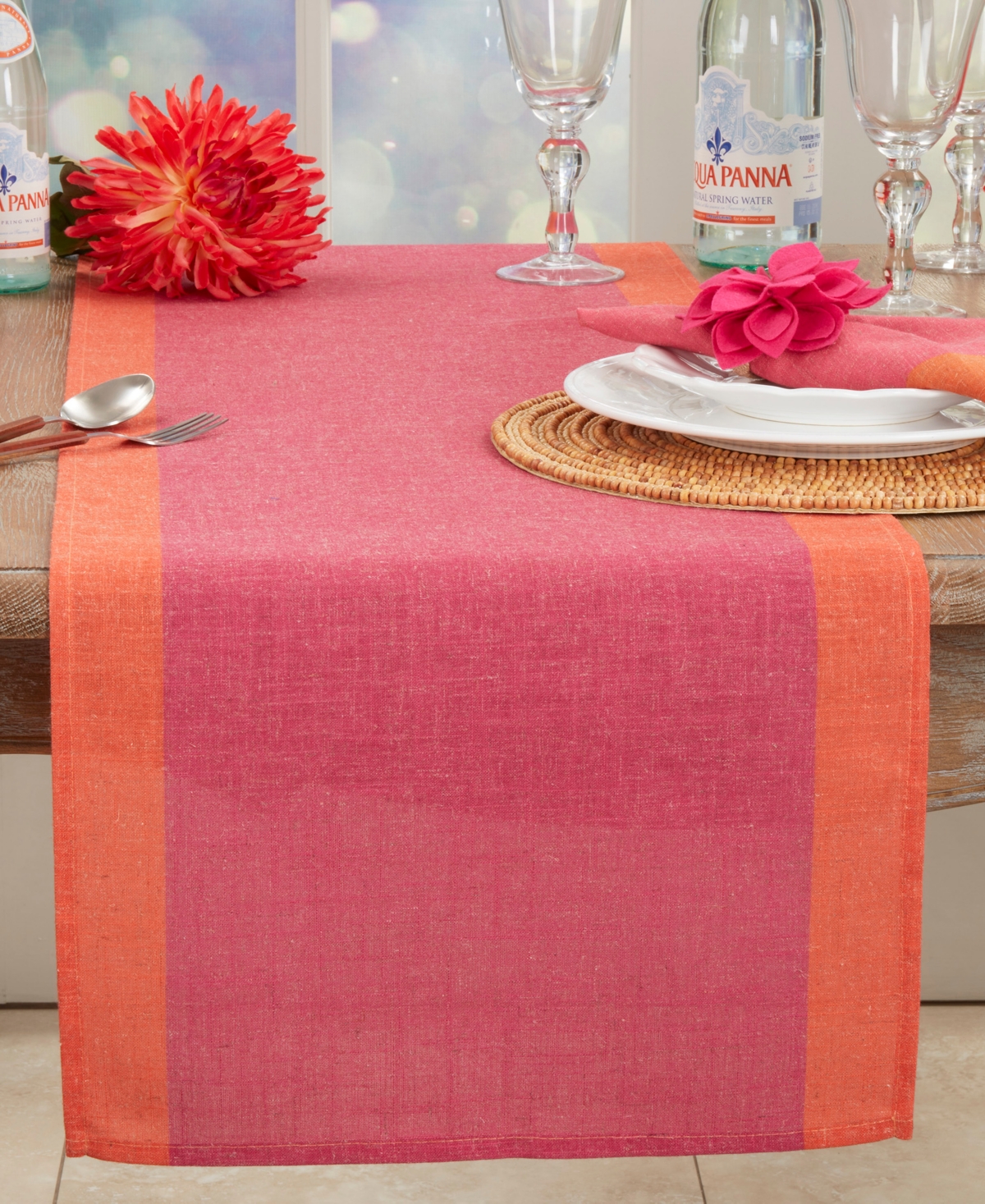 Saro Lifestyle Multicolored Band Table Runner, 16"x72" In Blue