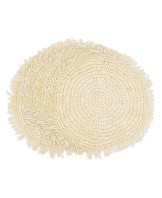 Rustic Raffia Fringe Placemat Set of 4, 14"x14"
