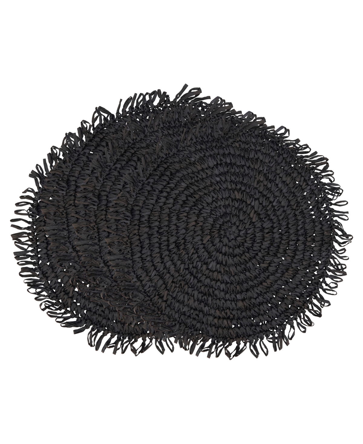 Saro Lifestyle Rustic Raffia Fringe Placemat Set Of 4, 14"x14" In Black