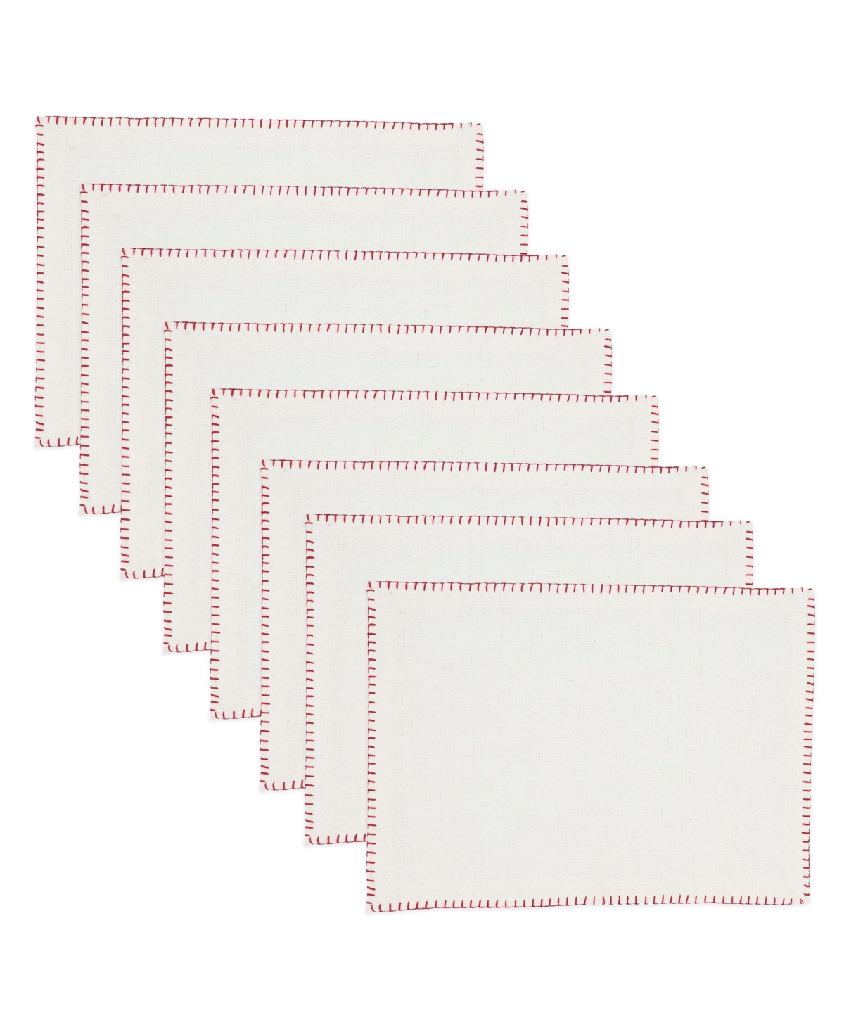 Saro Lifestyle Celena Collection Whip Stitched Design Cotton Placemat Set Of 8 13"x19" In White,red