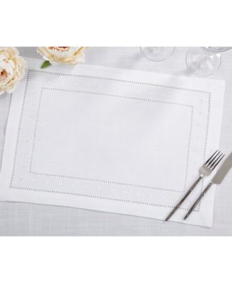Classic Hemstitch with Embroidered Border Placemat Set of 12, 14"x20"