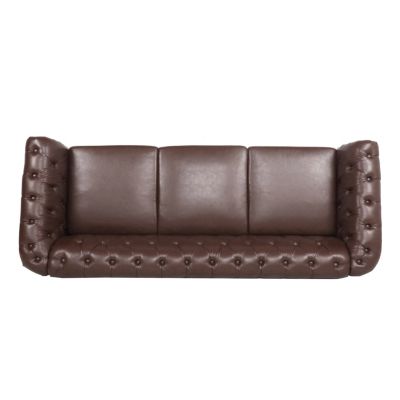 84" PU Rolled Arm Chesterfield Three Seater Sofa