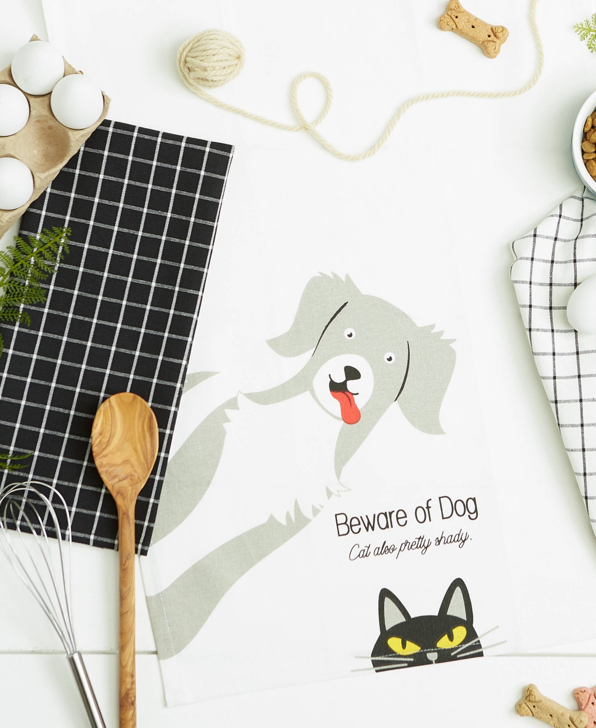 Design Imports Everyday Pets Kitchen Collection Absorbent Dishtowel Set, 18x28", Beware, 3 Count In Beware