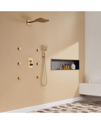 LUCKY ONE 6 Body Jets and Rough-in Valve Pressure Balanced 3 Functions 6 Sprays 22 Inch Wall Mounted Shower System