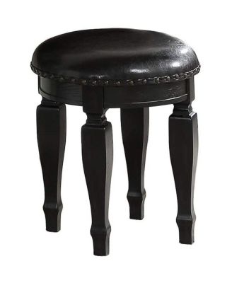 Simplie Fun Bedroom Classic Vanity Set Wooden Carved Mirror Stool Drawers Black Color