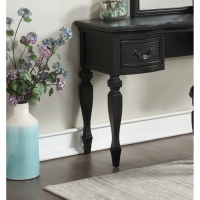 Simplie Fun Bedroom Classic Vanity Set Wooden Carved Mirror Stool Drawers Black Color