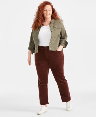 Style & Co - Plus Size High-Rise Straight-Leg Corduroy Pants
