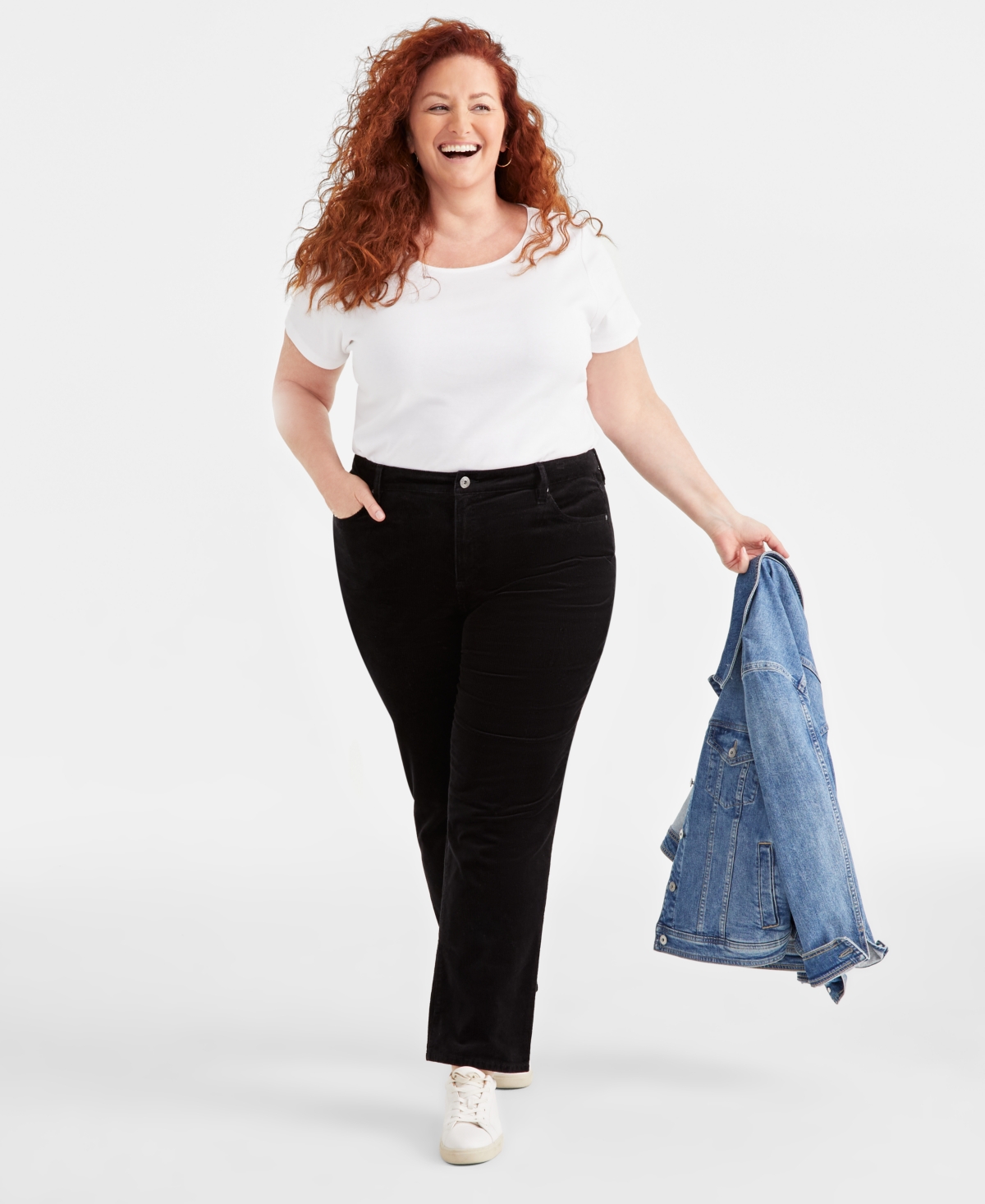 Style & Co Plus Size High-rise Straight-leg Corduroy Pants, Created For Macy's In Deep Black
