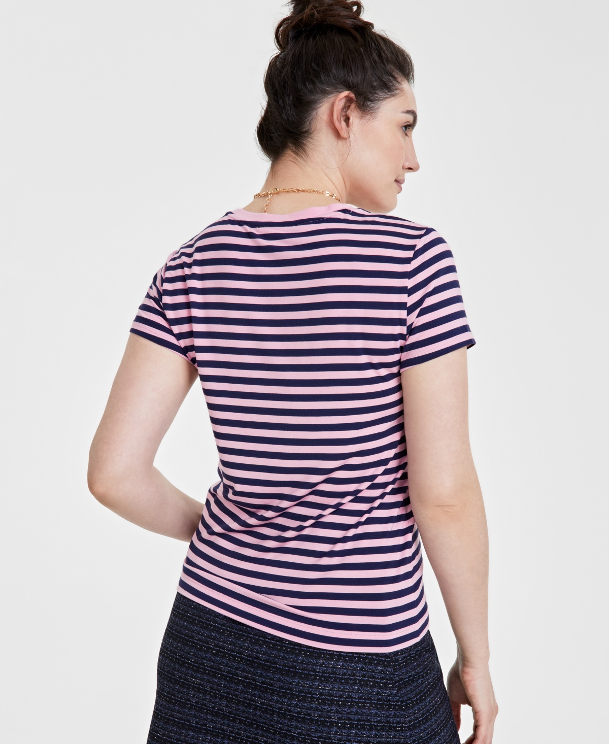 On 34th Women's Striped Cap-Sleeve T-Shirt, Created for Macy's