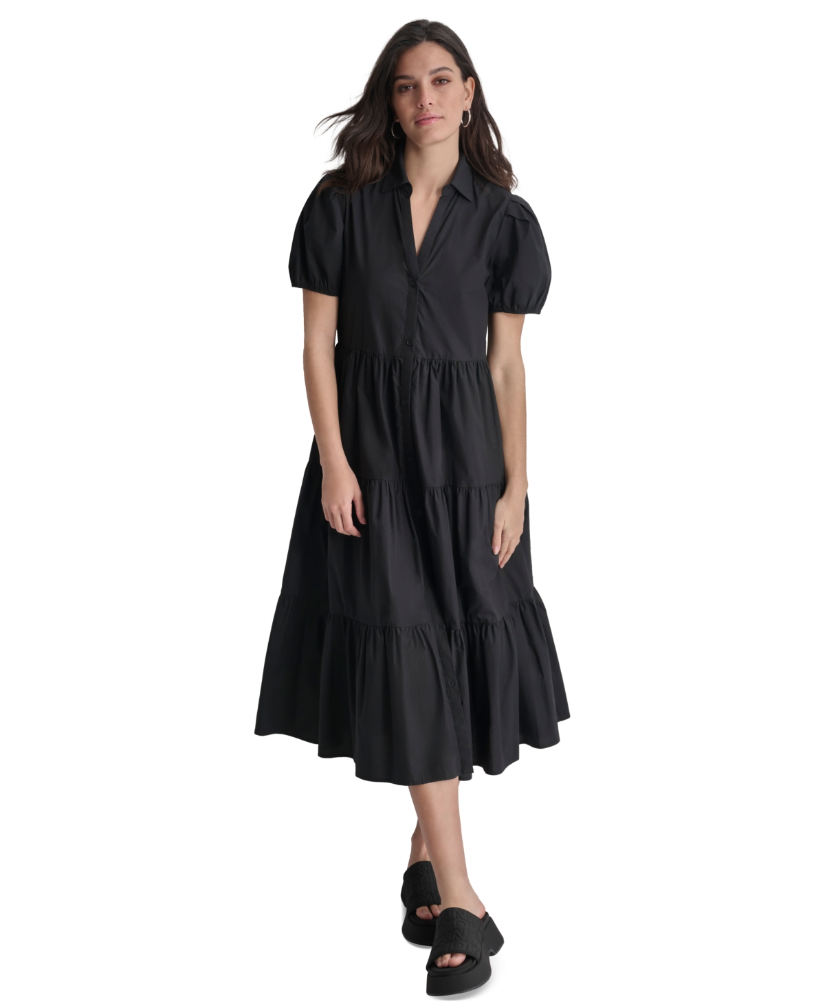 DKNY JEANS DKNY WOMEN'S PUFFED-SLEEVE TIERED SHIRTDRESS 