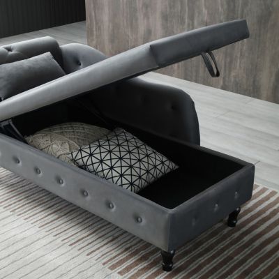Luxurious Velvet Chaise with Storage and Accents