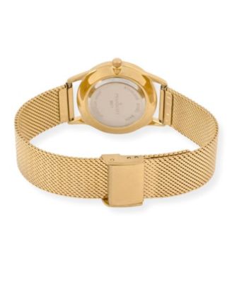 Women's 30mm Wafer Slim Gold Plated Case Watch Champagne Dial with Mesh Band