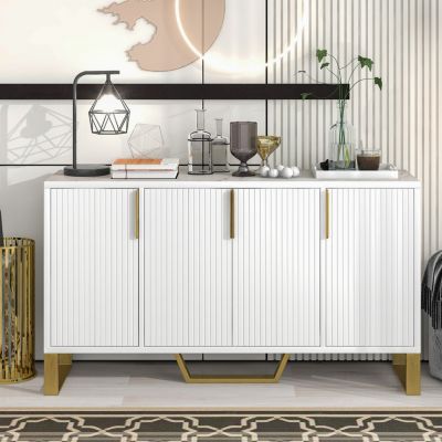 Modern Kitchen Cabinet Sideboard with Doors, Metal Accents, Adjustable Shelves