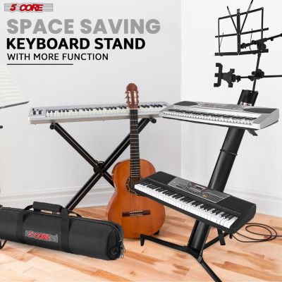 2 Tier Column Keyboard Stand Riser Piano Holder Heavy Duty Aluminium Built Attached Adjustable Music & Mic Stands Height 51.2 Inch for 61 76 88 Keys Foldable Easy to Carry in Bag