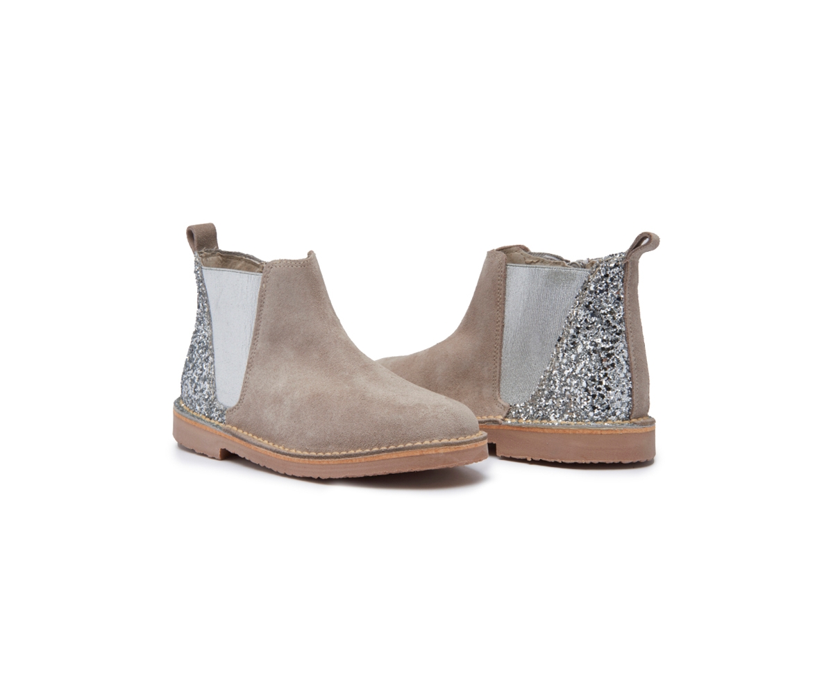 Childrenchic Girls Glitter and Suede Chelsea Boots - Taupe