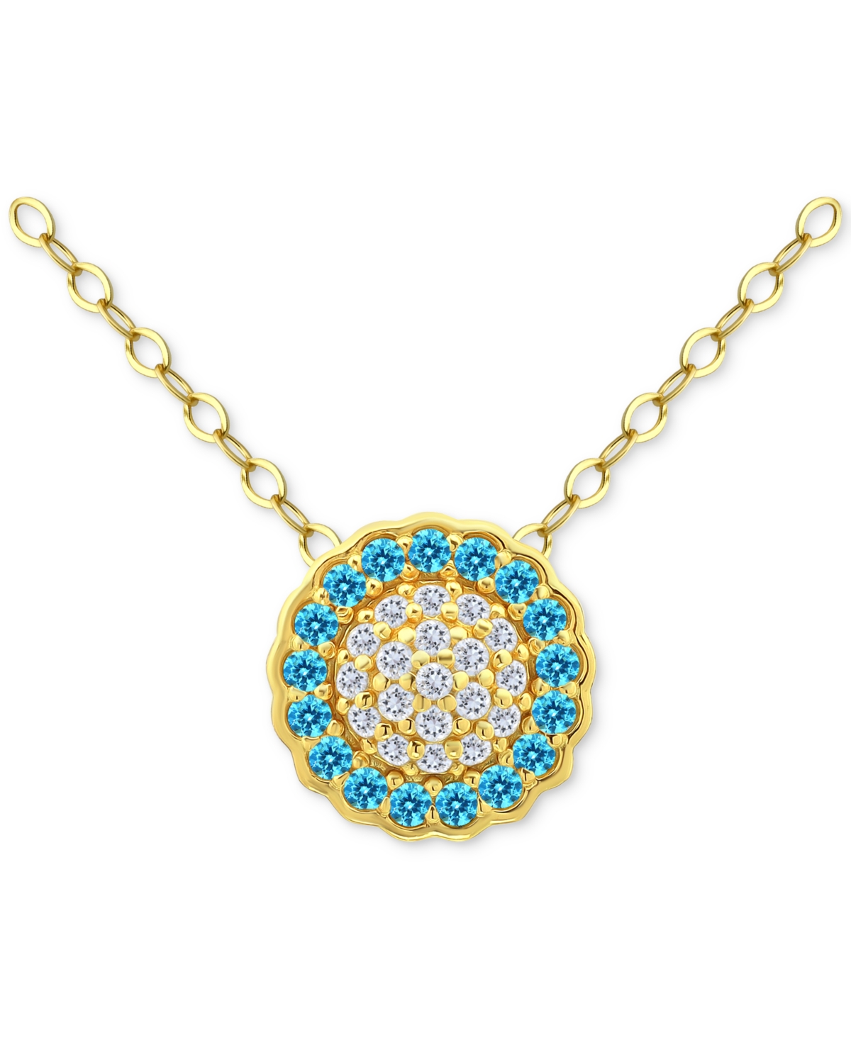 Blue & White Cubic Zirconia Reverse Halo Pendant Necklace, 16" + 2" extender , Created for Macy's - Gold