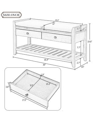 Multipurpose Entryway Bench Seat & Drawers (White)