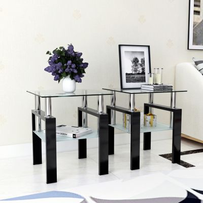 Streamdale Modern Tempered Glass Square Coffee Table Set