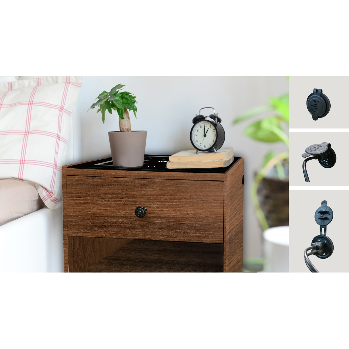 Streamdale Furniture Nightstand With Wireless Charging Station