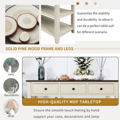 Streamdale Retro Console Table with Open Shelves and Pine Frame