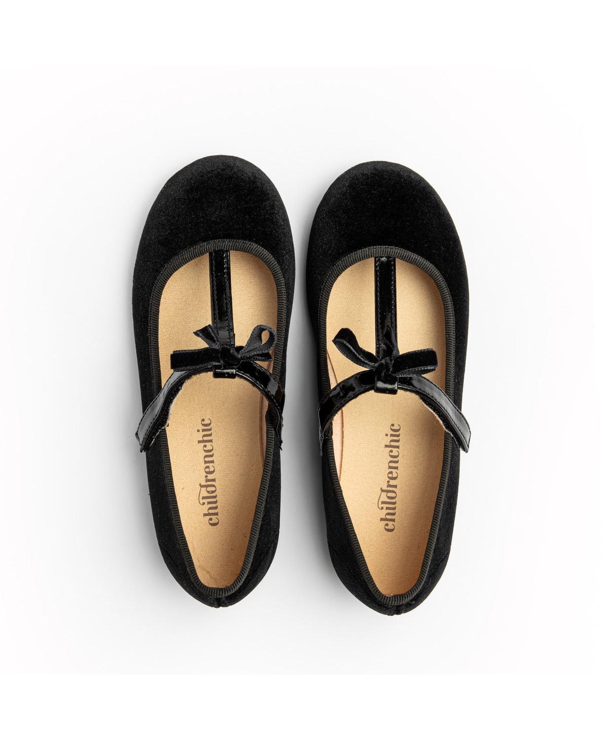 Childrenchic Girls Velvet T-Straps - Black